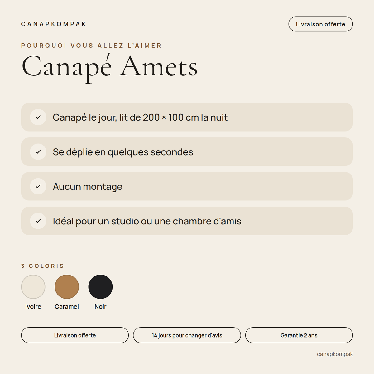 Canapé Amets : caractéristiques principales