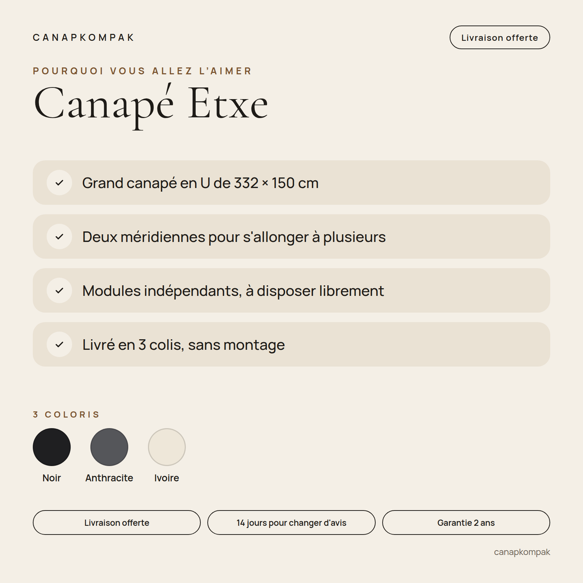 Canapé Etxe : caractéristiques principales