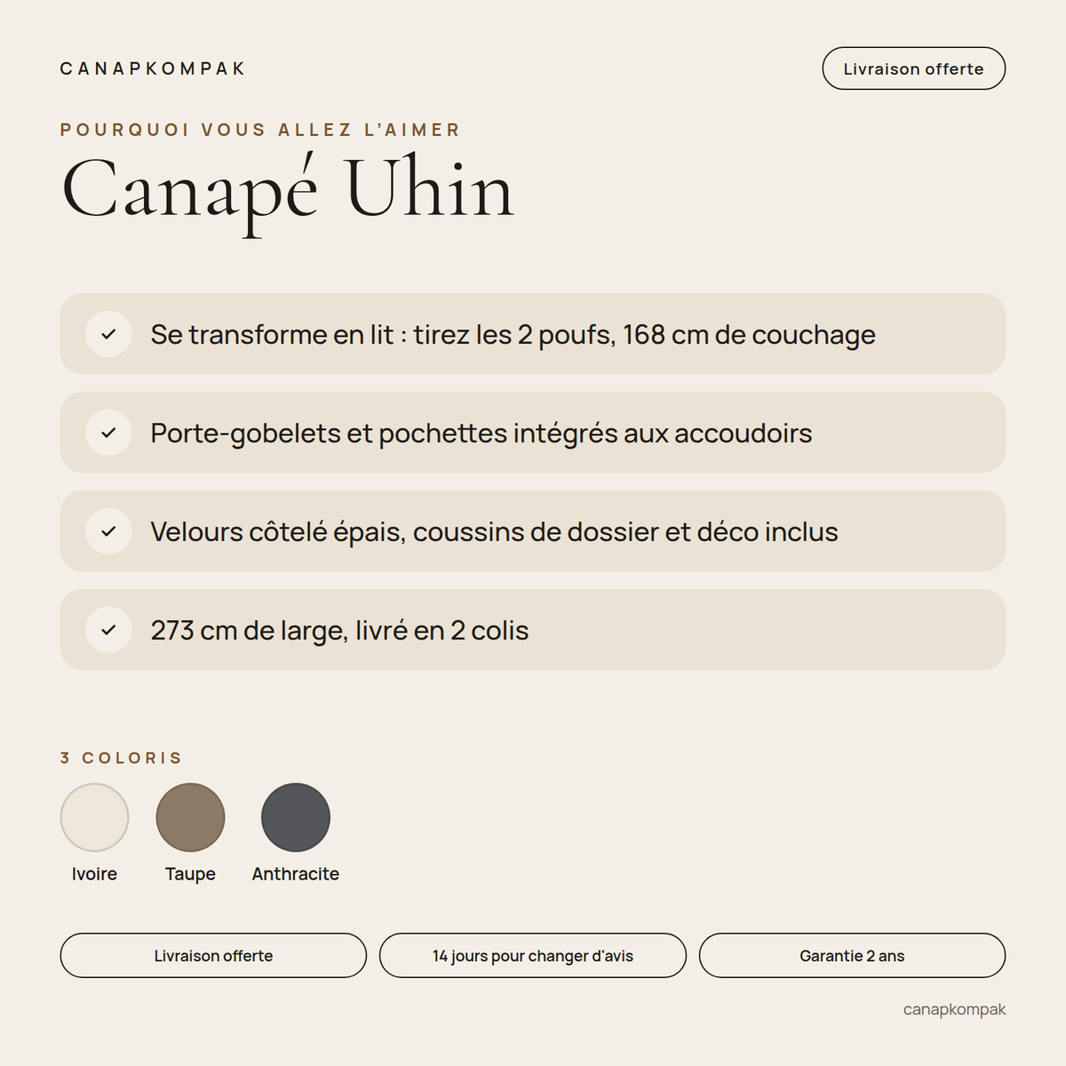 Canapé Uhin : caractéristiques principales